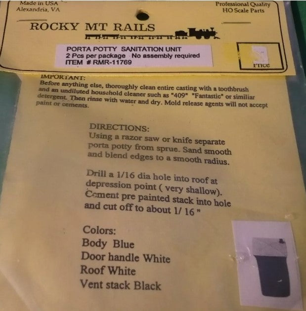 Rocky MT Rails 11769 HO Undecorated Porta Potty Sanitation Unit (2 Pieces)