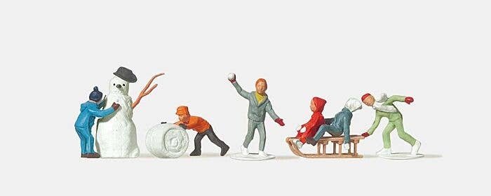Merten 212230 HO Children with Snowman Figures and Sled (Set of 6)