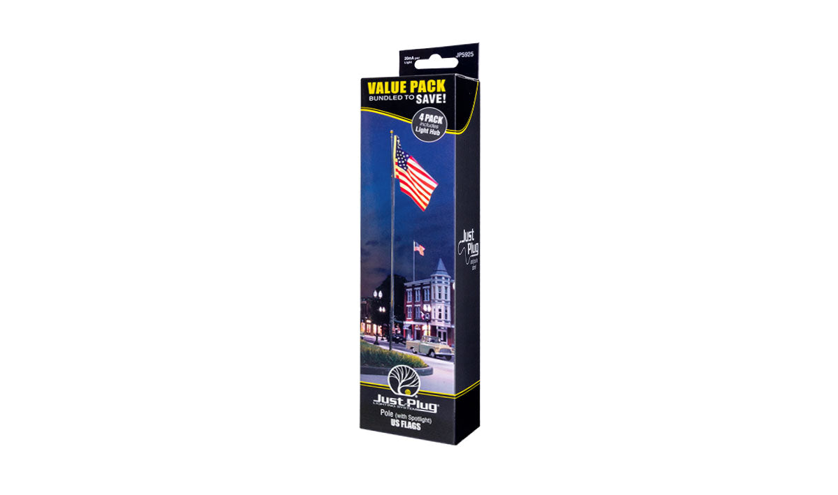 Woodland Scenics JP5925 Flag Pole with Spotlight Value Pack (Set of 4)