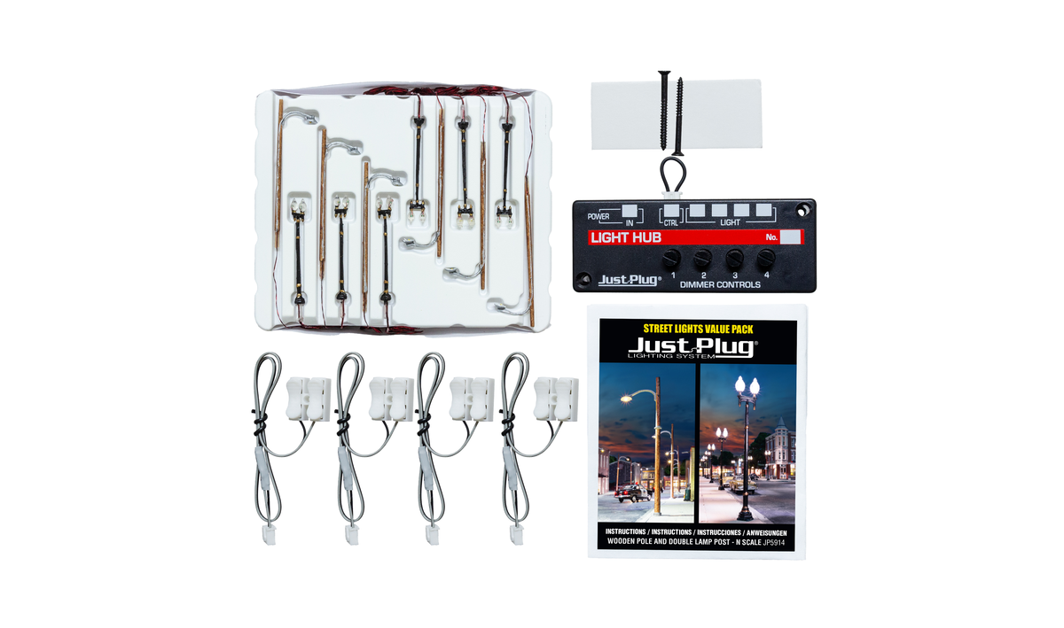 Woodland Scenics JP5914 N Double Lamp & Wooden Pole Value Pack (Pack of 12)