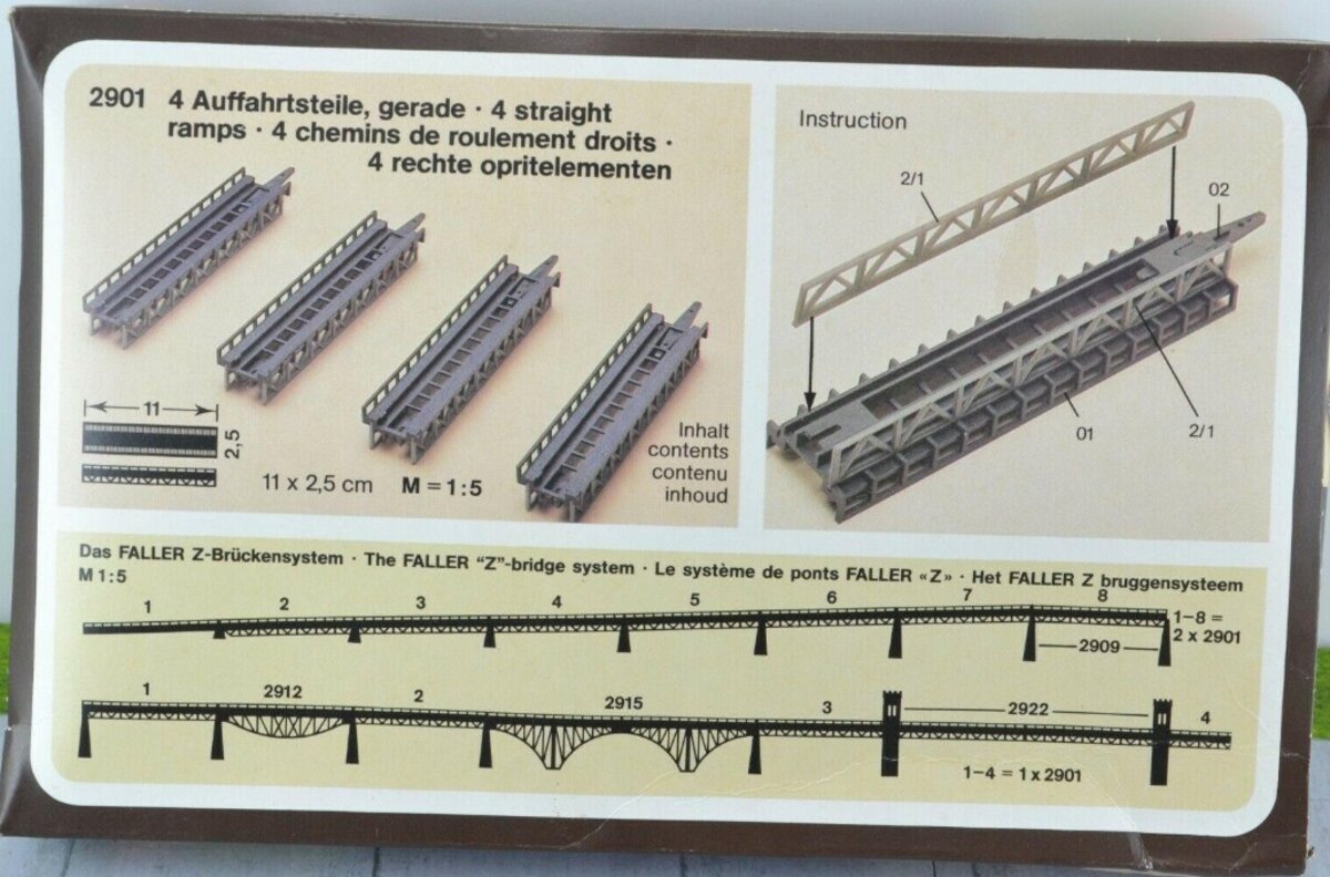 Faller 2901 Z Scale 4 Straight Track Ramps