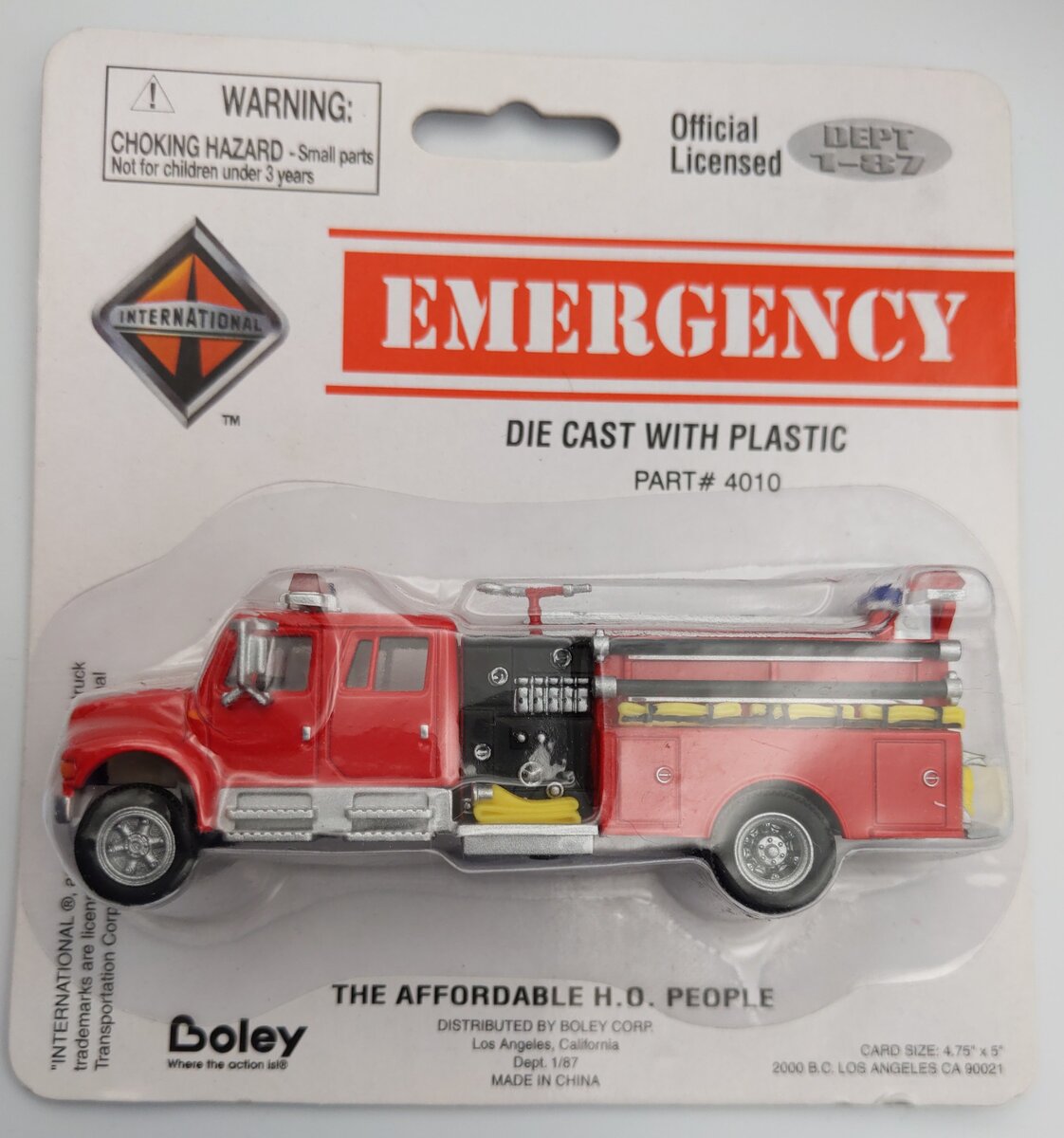 Boley 4010-11 1:87 Die-Cast International Emergency Fire Truck with Plastic