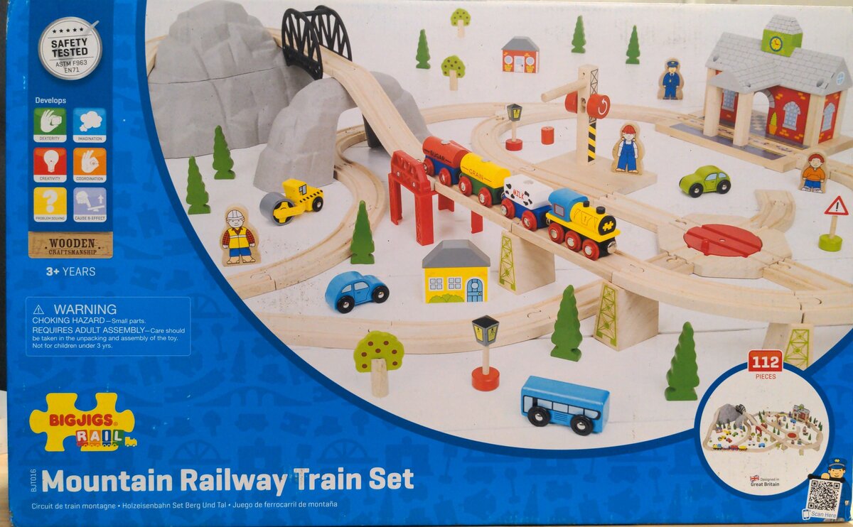 Big Jig Rails BJT016 Wooden Mountain Railway Train Set
