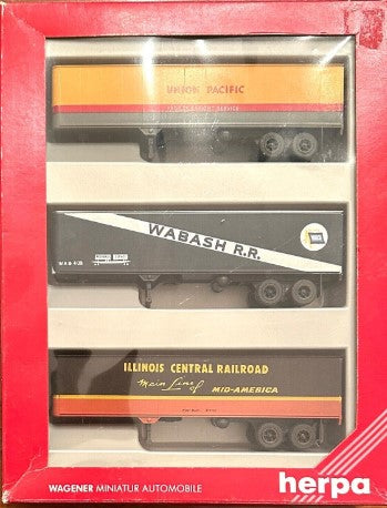 Herpa 7578 HO Union Pacific, Illinois Central Railroad, & Wabash R.R. Trailers