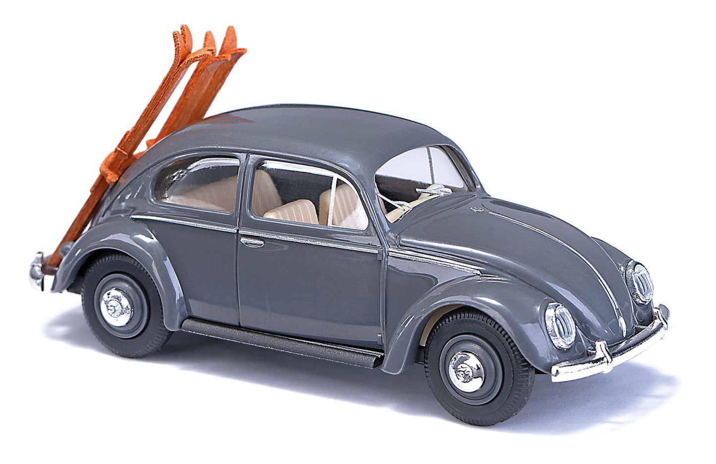 Busch 52965 HO Gray 1955 Volkswagen Beetle with Oval Rear Window & Ski Rack
