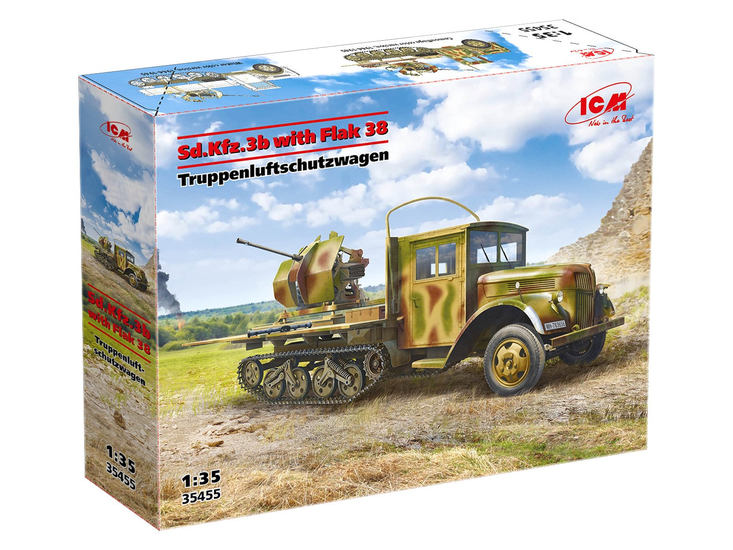 ICM 35455 1:35 Sd.Kfz.3b with Flak 38 Truppenluftschutzwagen Plastic Model Kit