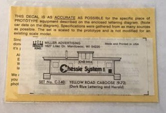 Herald King C-140 Yellow Road Caboose (9-72) Dark Blue Lettering & Herald Decals
