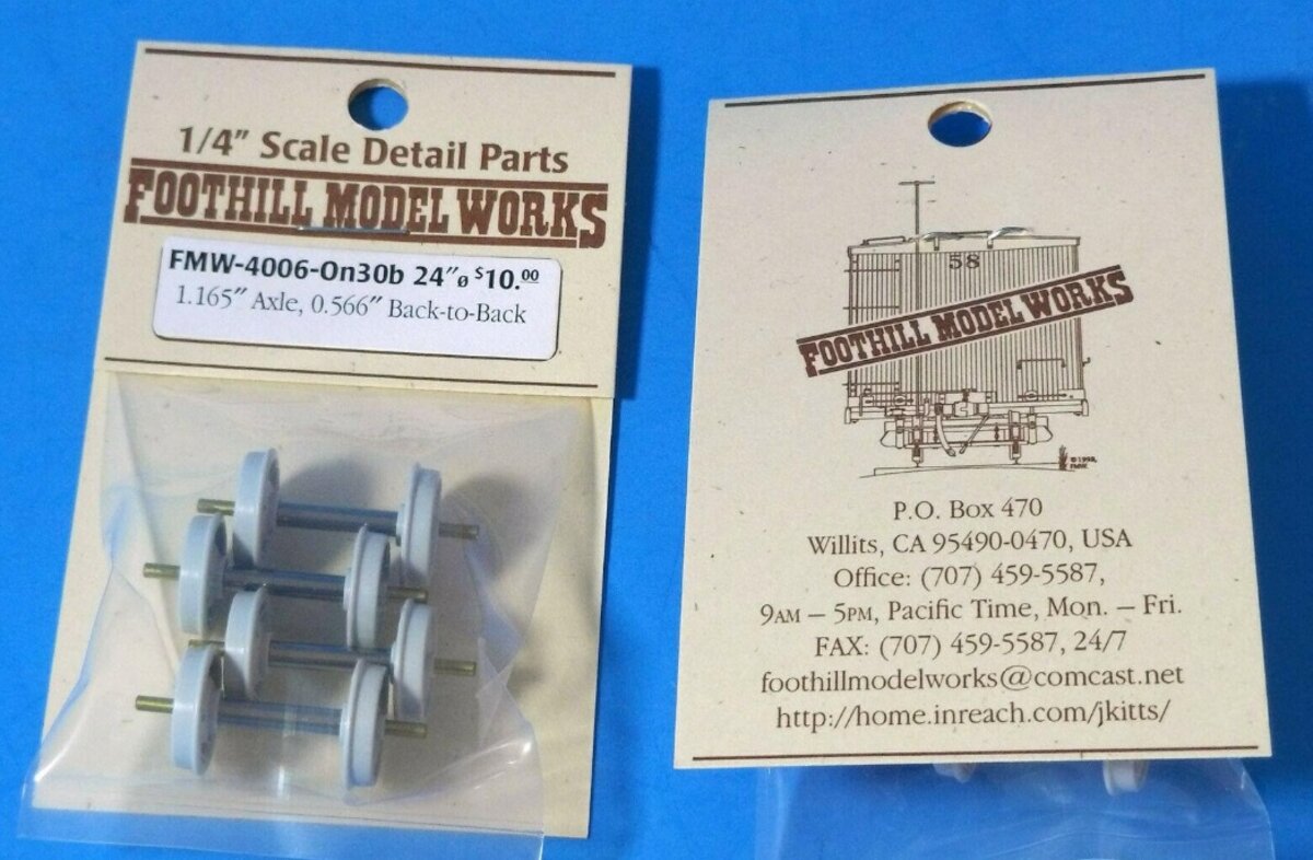 Foothill Model Works FMW-4006 On30 Delrin Wheel 1.165 Axle 0.566 Back-to-Back