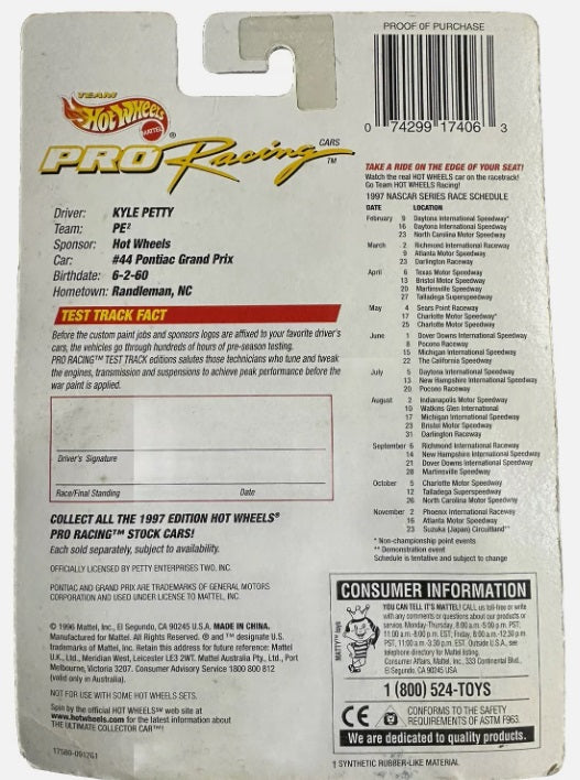 Hot Wheels 17580 1:64 NASCAR Pro Racing Test Track Series Kyle Petty No.44