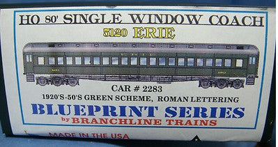 Branchline Trains 5120 HO Scale Erie 80' Single Window Coach #2283 Car Kit