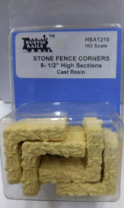 Rustic Rails HSA1216 HO Stone Fence Corners 8-1/2" High Sections Cast Resin