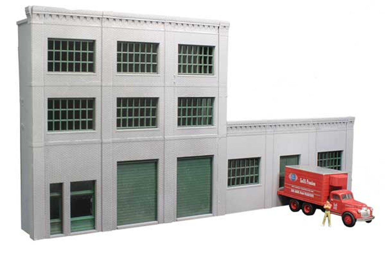 Lunde Studios QBHOMP4 HO 3-Story Wall w/Doors, Dock & Office Entry Building Kit