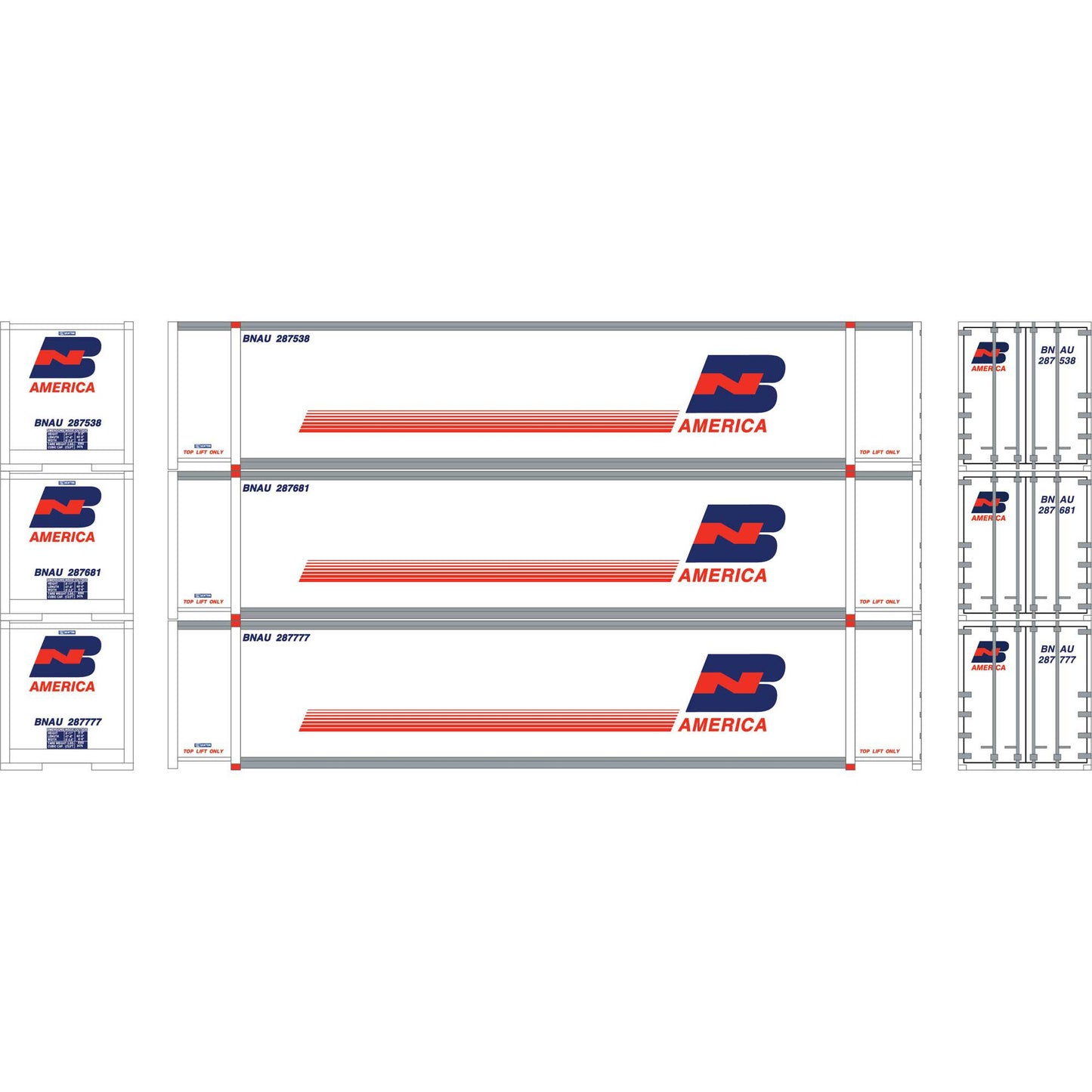 Athearn 19143 HO BNAU 48' Containers #287538, #287681, #287777 (Set of 3)