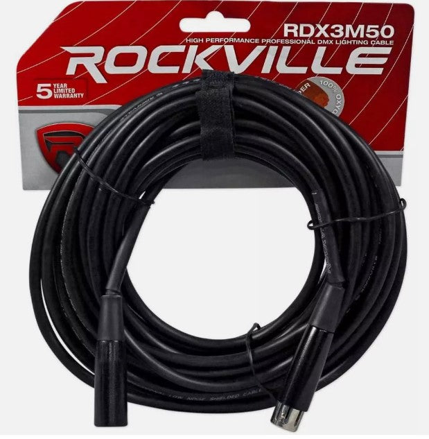 Acme RDX3M-50 Rockville Professional DMX 3 Pin Lighting Cable 50 Feet Black