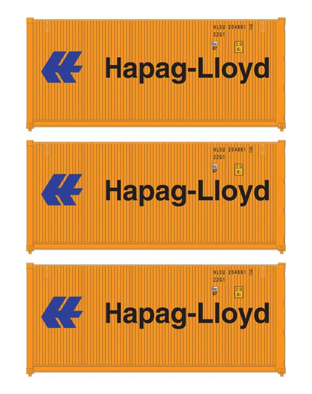 Walthers 949-18053 HO Hapag-Lloyd 20' Fully Corrugated Container (Set of 3)