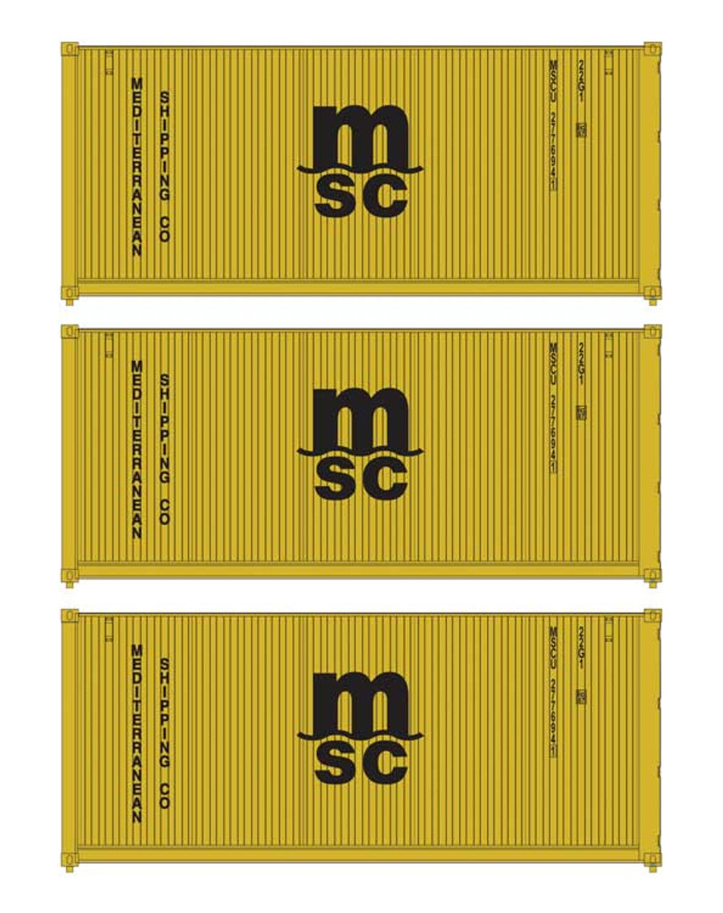 Walthers 949-18054 HO MSC 20' Fully Corrugated Container (Set of 3)