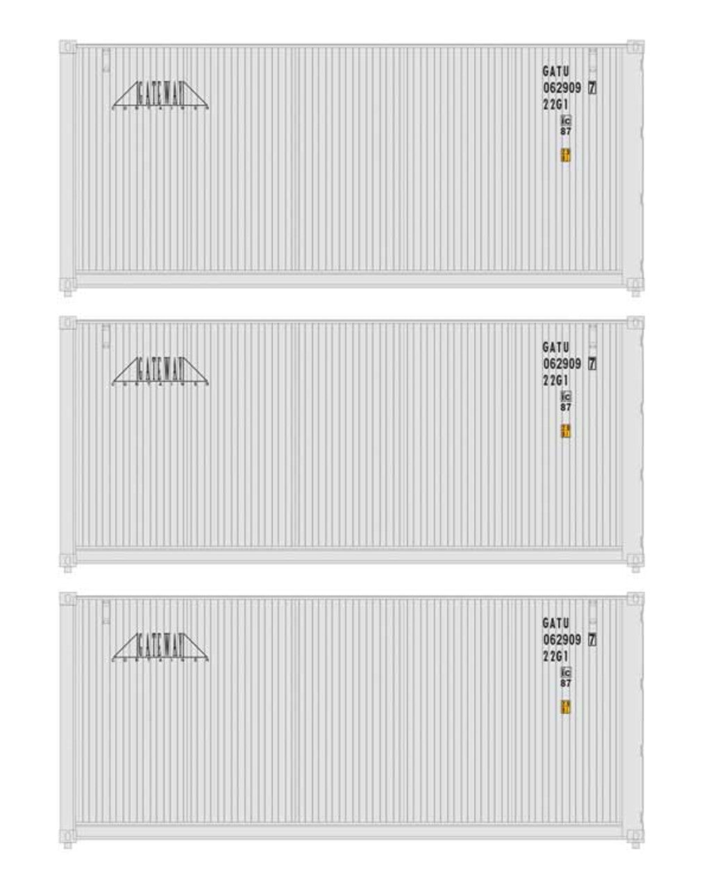 Walthers 949-18051 HO Gateway 20' Fully Corrugated Container (Set of 3)