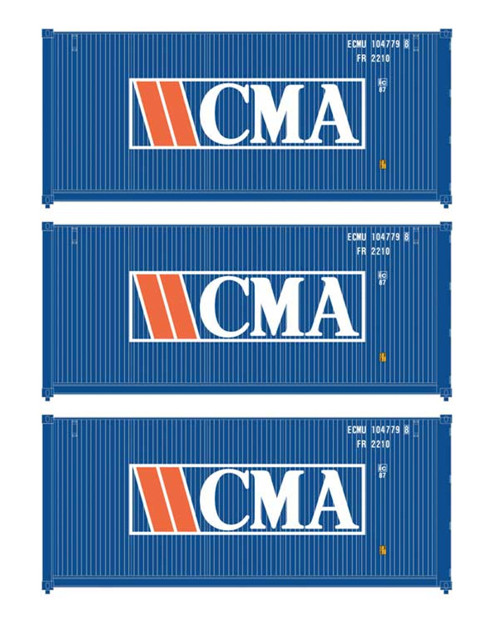 Walthers 949-18050 HO CMA 20' Fully Corrugated Container (Set of 3)