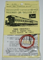 Tomar Industries H-294 HO N&W "Powhatan Arrow" LW Passenger Car Tailsign Kit