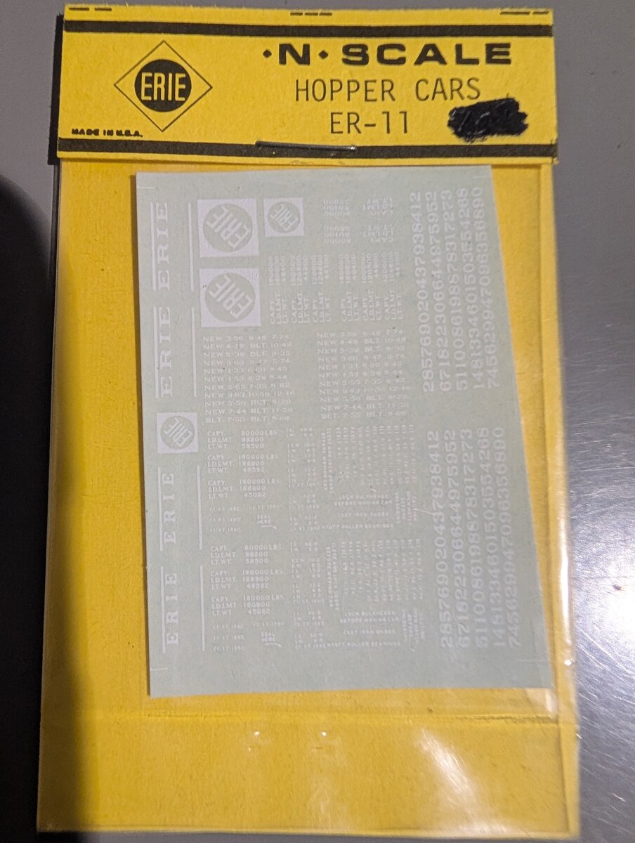 Northeast Decals ER-11 N Scale Erie Hopper Cars Decal Set