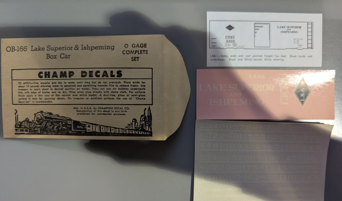 Champ Decals OB-166 O Gauge Lake Superior & Ishpeming Box Car Decal Set