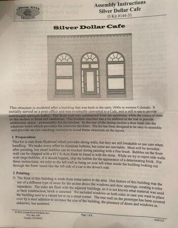 Crystal River Products 144-31 O Scale Silver Dollar Cafe Structure Building Kit