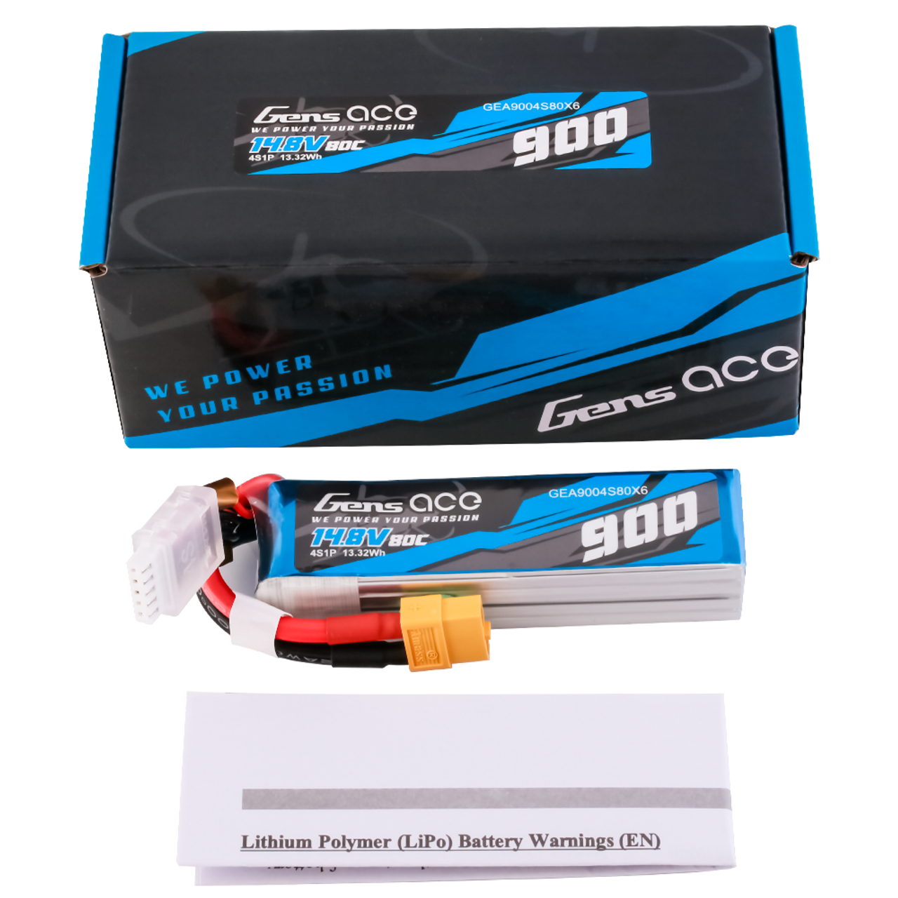 Gens Ace GEA9004S80X6 900mAh 4S 80C 14.8V Lipo Battery Pack with XT60 Plug