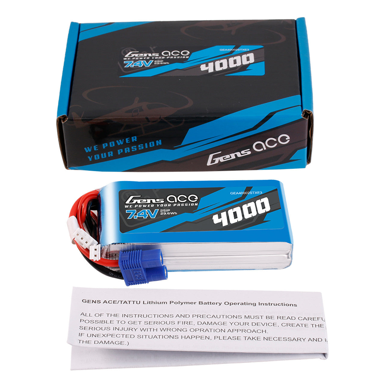Gens Ace GEA40002STXE3 4000mAh 2S 7.4V TX Lipo Battery Pack with EC3 Plug