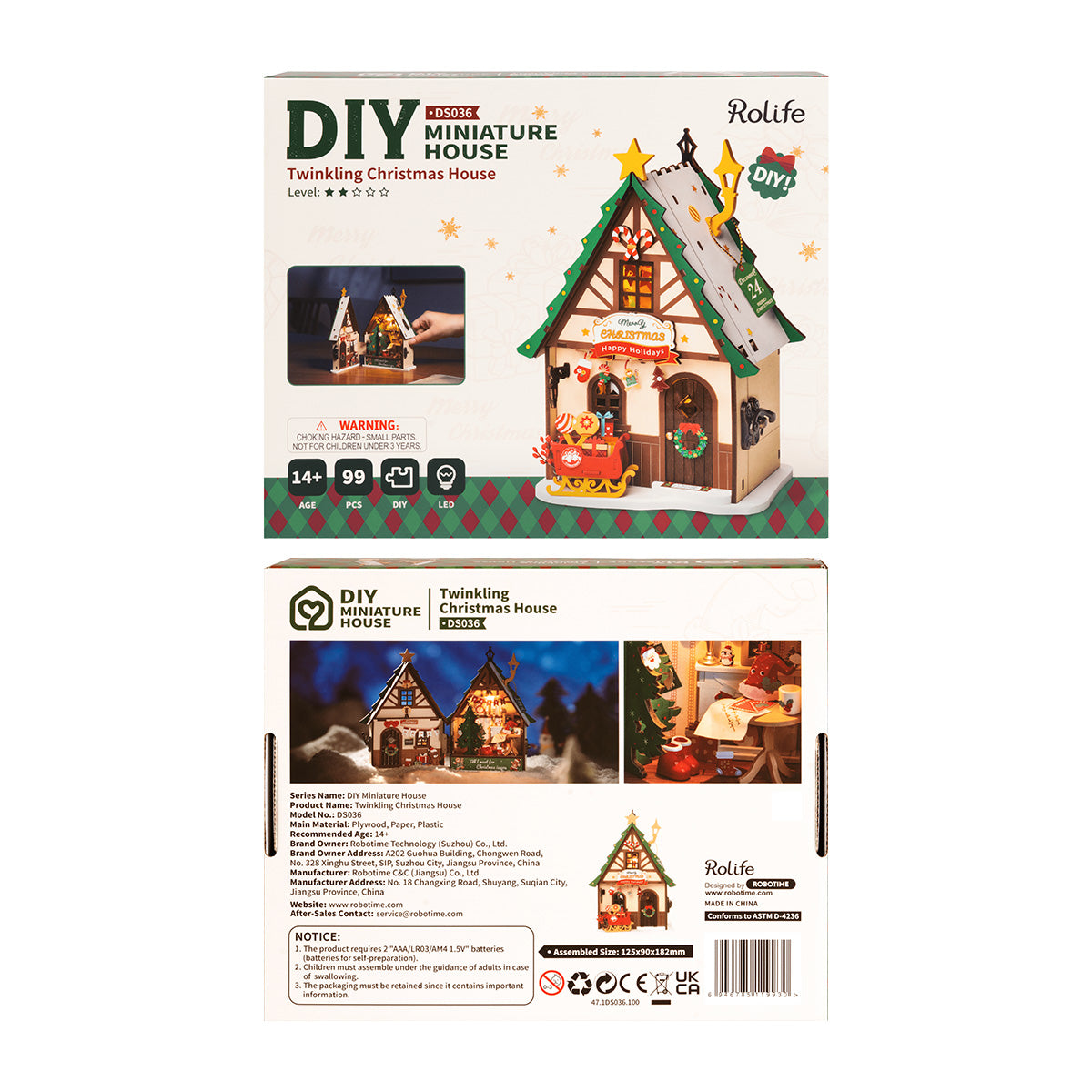 Robotime DS036 Rolife Twinkling Christmas House DIY Miniature House