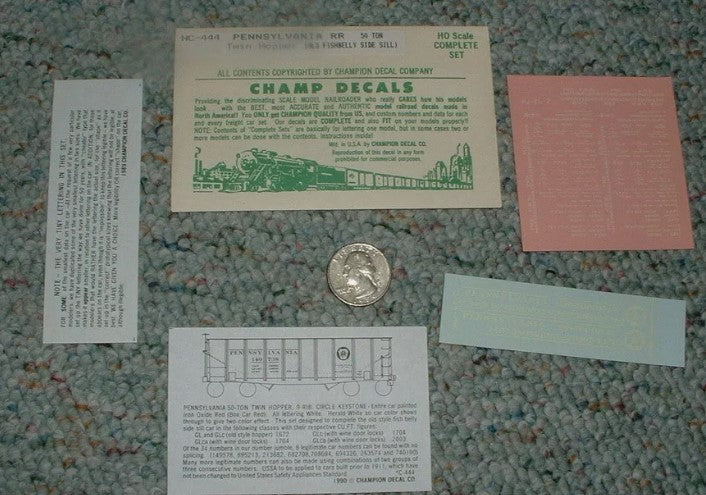 Champ Decals HC-444 HO Pennsylvania RR Twin Hopper (Old Fishbelly Side Sill) Set