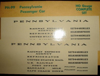 Champ Decals PH-99 HO Pennsylvania RR Passenger Car Black Lettering Decal Set