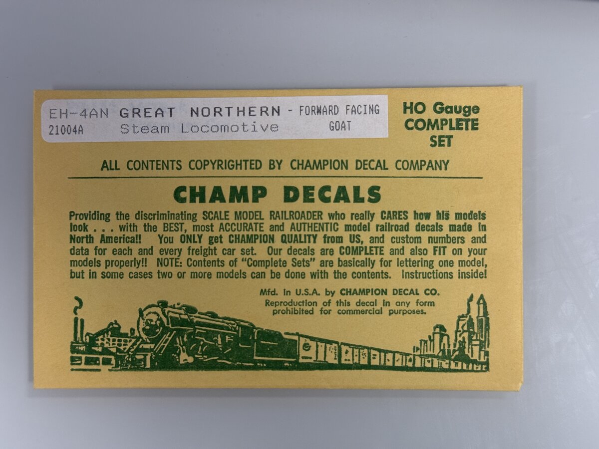 Champ Decals EH-4AN HO Great Northern Steam Locomotive Forward Facing GOAT Decal