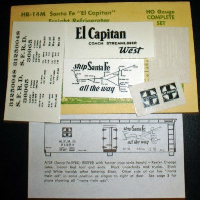 Champ Decals HR-14M HO Santa Fe "El Capitan" Freight Refridgerator Decal Set