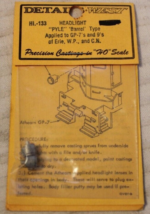 Details West HL-133 HO Scale Headlight Pyle Barrel Type