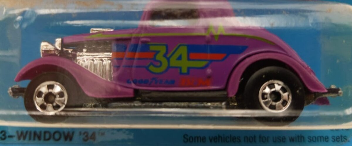 Hot Wheels 3613 1:64 Purple Ford 1934 3-Window Coupe # 34 Diecast Metal