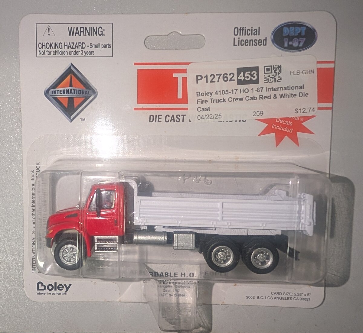 Boley 4105-17 HO 1-87 Diecast Red & White International 3-Axle Dump Truck
