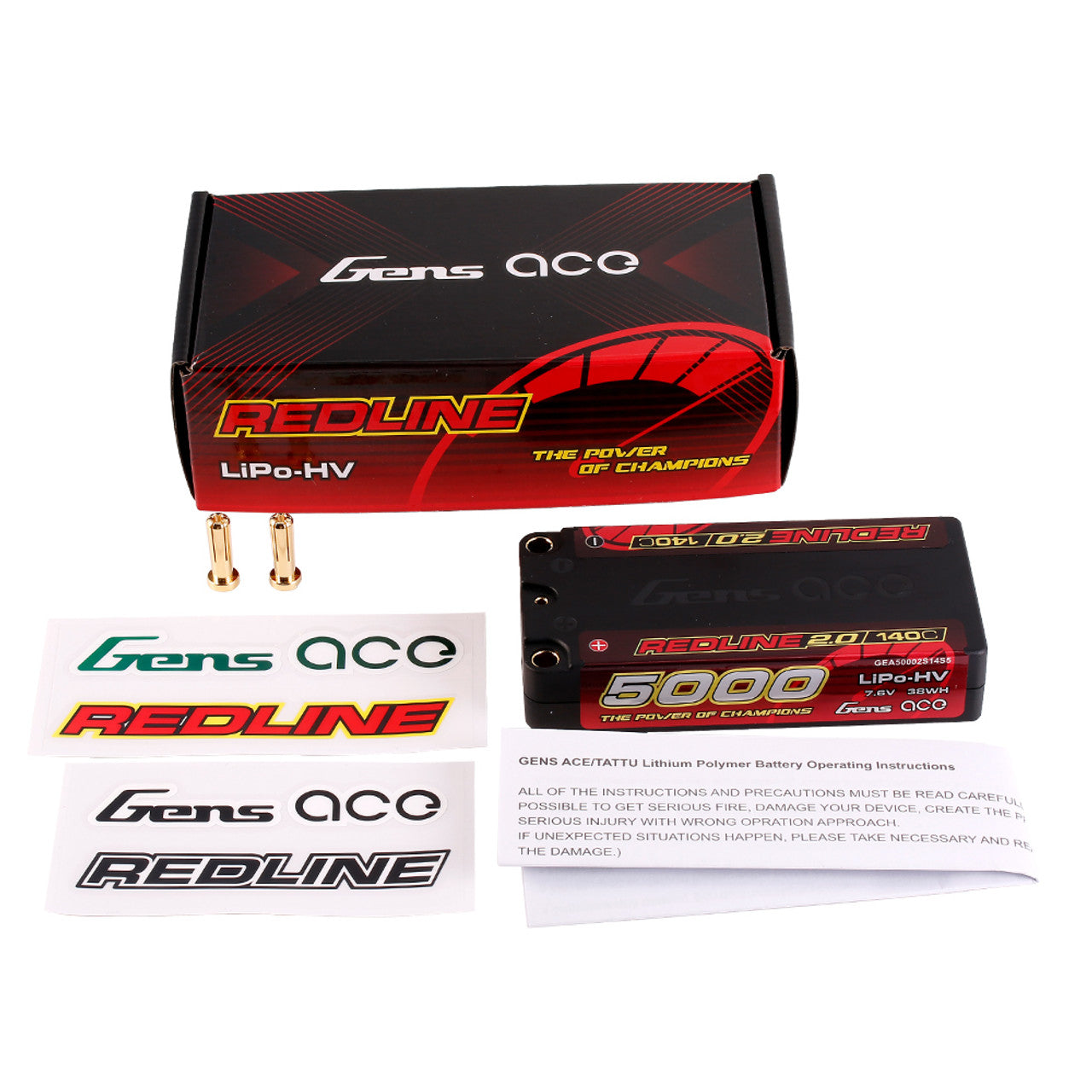 Gens Ace GEA50002S14S5 5000mAh 2S 7.6V 140C HardCase HV Redline 2.0 Lipo Battery