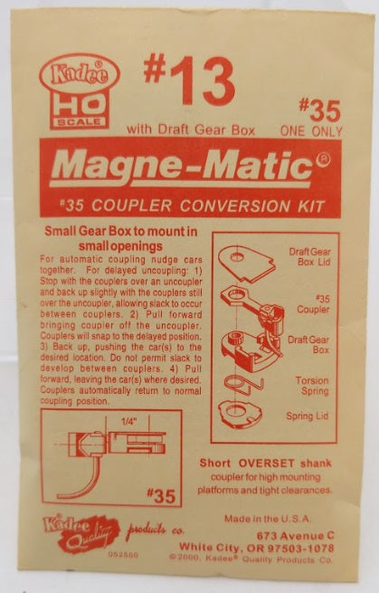 Kadee 13 Magne-Matic # 35 Coupler Conversion Kit W Draft Gear Box One Only