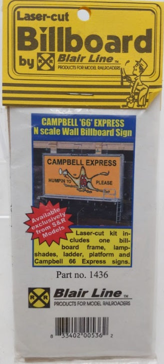 Blair Line 1436 N Scale Campbell 66 Express Wall Billboard Sign Laser-Cut Kit