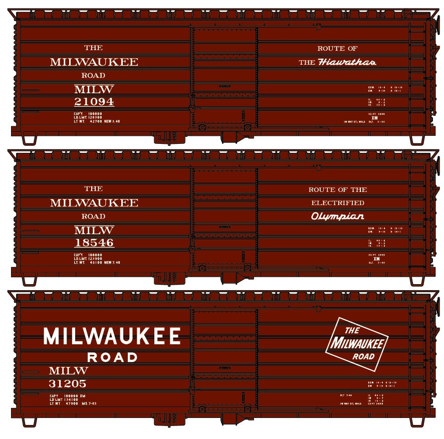Accurail 8183 HO Milwaukee Road 40' Rib Side Steel Boxcar (Set of 3)