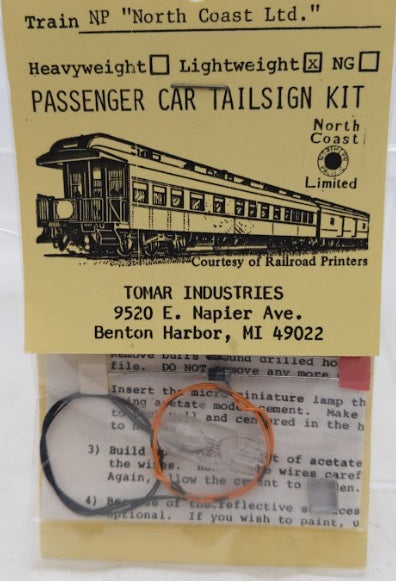 Tomar Industries H-300 HO NP North Coast Heavyweight Passenger Car Tailsign Kit