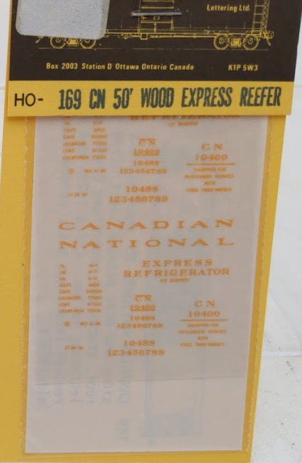 CDS Lettering HO-169 HO Scale CN 50' Wood Express Reefer Decals
