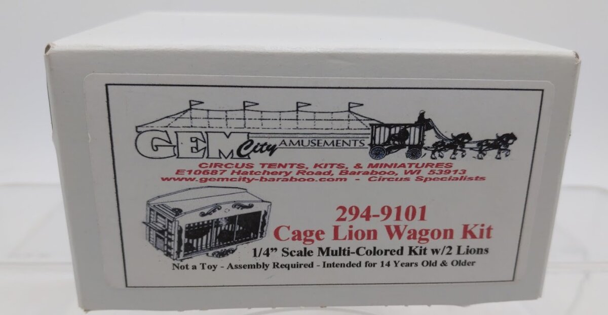 Gem City Amusement 9103 1/4" Scale Bear Cage Wagon MultiColored W/2 Bear Kit
