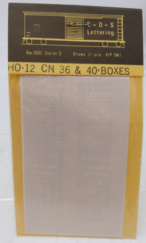 CDS Lettering HO-12 CN 36 & 40 Boxes Decal Sheet