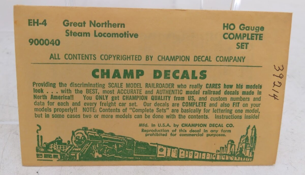 Champ Decals EH-4 HO Scale Great Northern Steam Locomotive Complete Set
