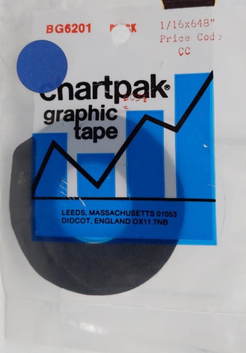 Chartpak BG6201 Matte Black 0.06" x 54' 1" Core Graphic Chart Tapes On