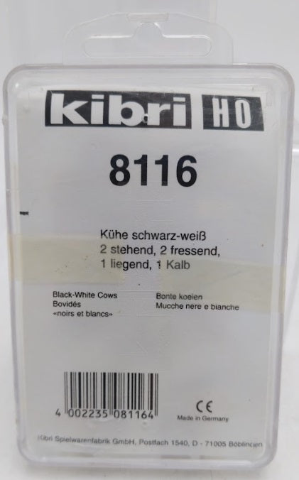 Kibri 8116 HO Scale Black and White Cows and 1-Calf (Set of 6)
