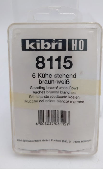 Kibri 8115 HO Scale Brown and White Standing Cows Plastic Figures (Set of 6)