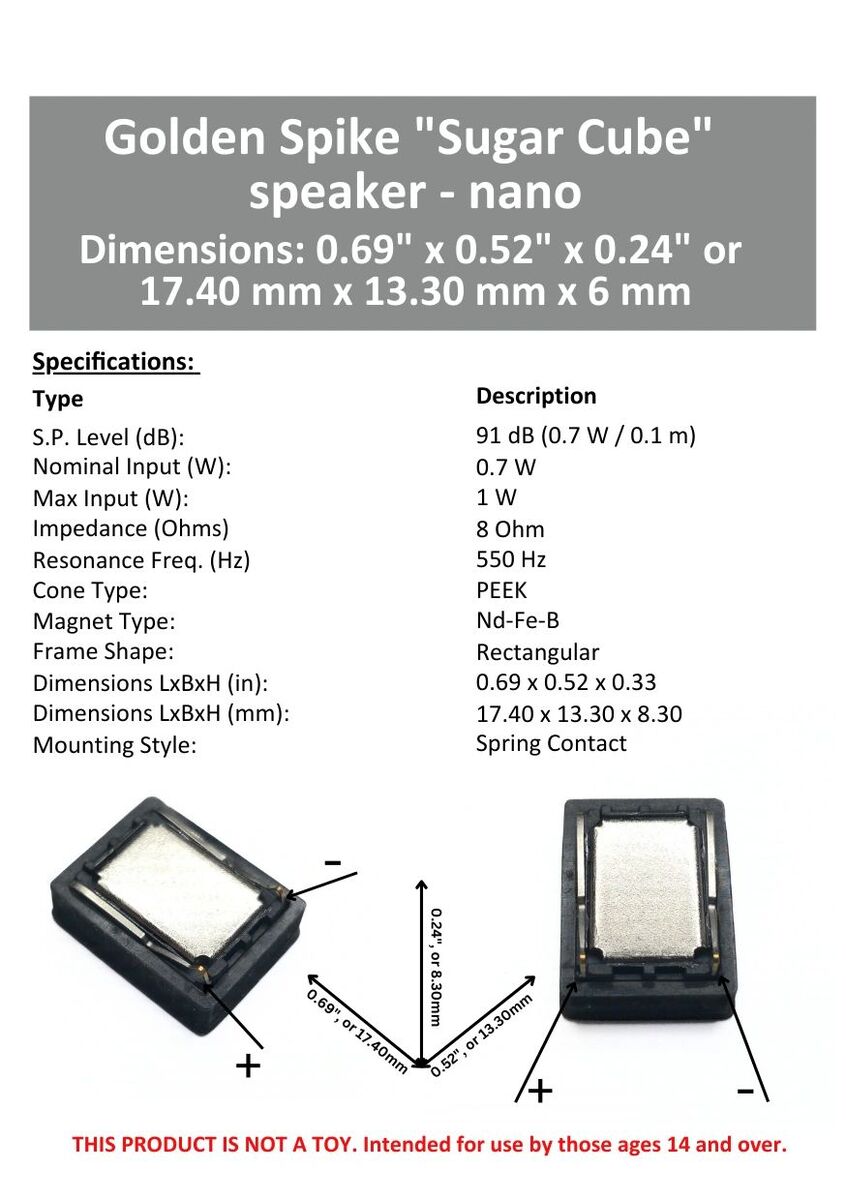 Golden Spike GS1511H68 8 Ohm Nano Sugar Cube Speaker