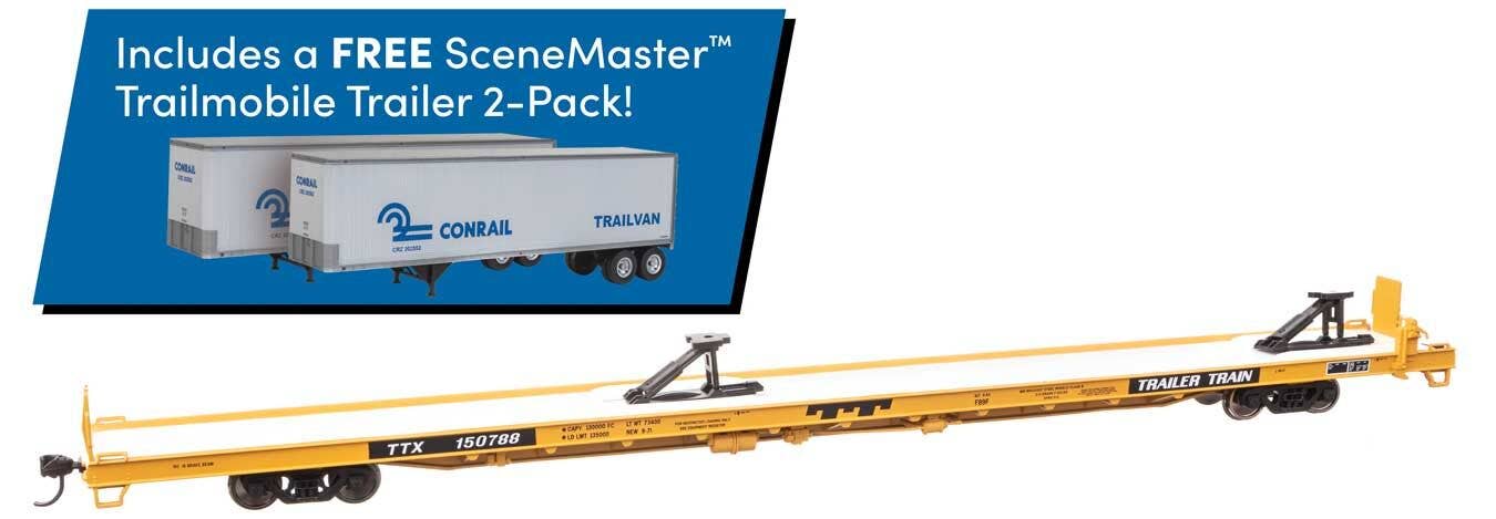 Walthers 910-5738B HO Trailer Train Flat Car with Trailers TTX #150788